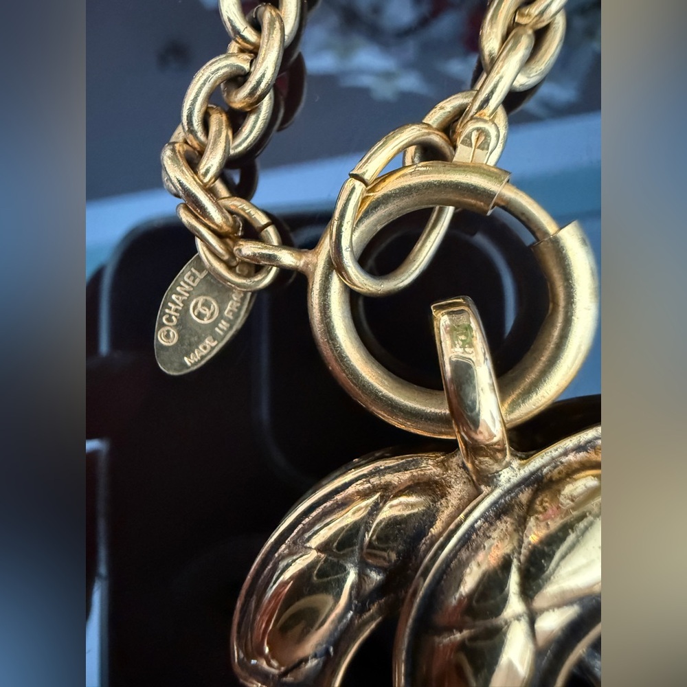 LOT 1754 24K gold plated CHANEL vintage CC matelasse necklace - Picture 5 of 9